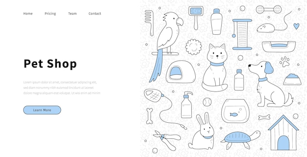 Hình vẽ vector Biểu ngữ cửa hàng thú cưng với động vật vẽ nguệch ngoạc