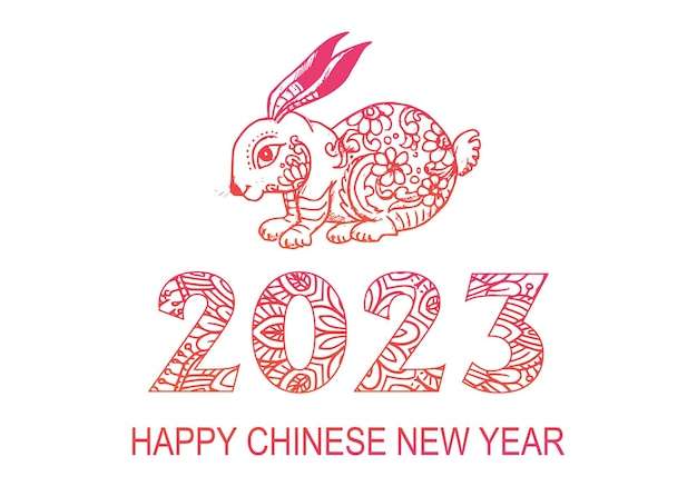Hình vẽ vector Biểu tượng năm mới 2023 của Trung Quốc được trang trí với nền thỏ