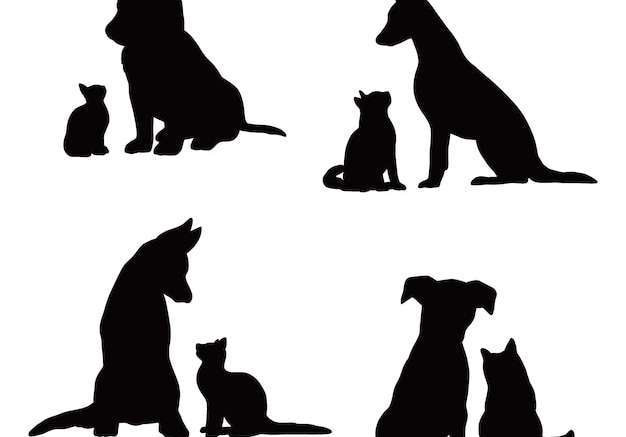 Hình vẽ vector Bộ bóng chó và mèo thiết kế phẳng