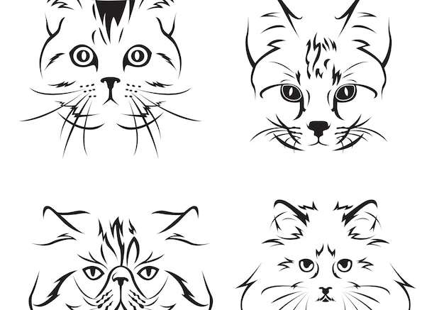 Hình vẽ vector bộ minh họa khuôn mặt mèo dễ thương