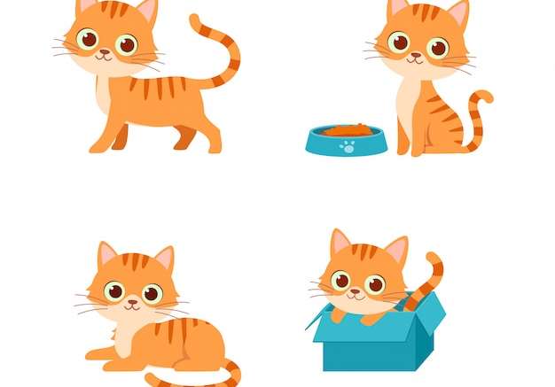 Hình vẽ vector Bộ phong cách chơi tư thế thú cưng mèo dễ thương