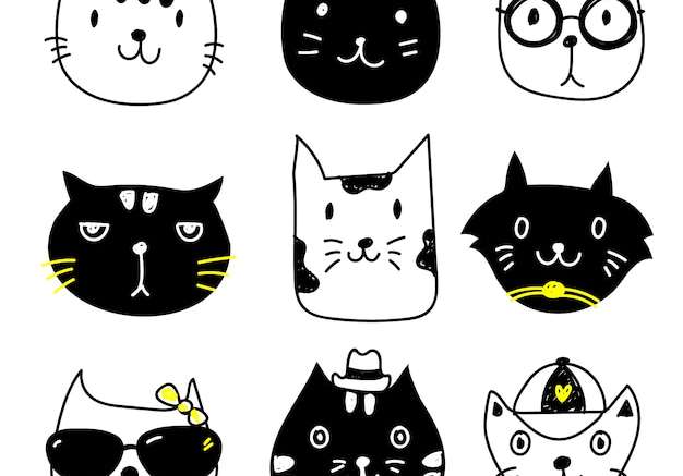 Hình vẽ vector Bộ sưu tập biểu tượng con mèo