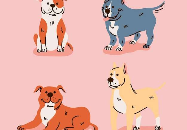 Hình vẽ vector Bộ sưu tập chó pitbull hoạt hình
