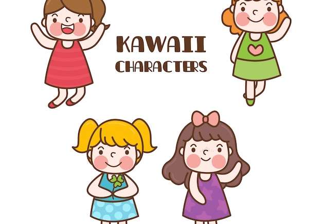Hình vẽ vector Bộ sưu tập cô gái vẽ tay Kawaii