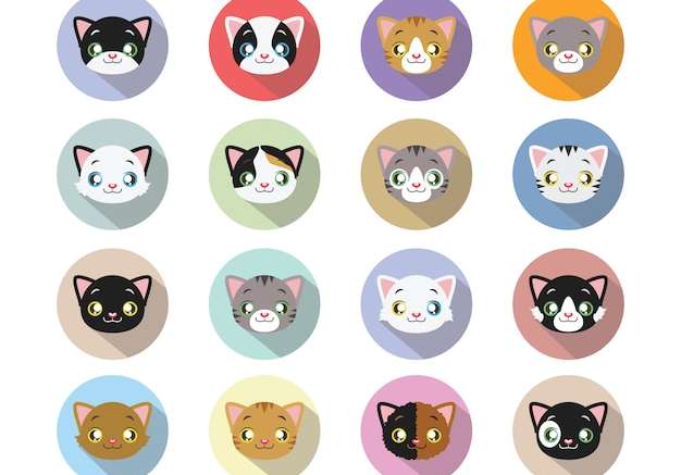 Hình vẽ vector Bộ sưu tập mặt mèo