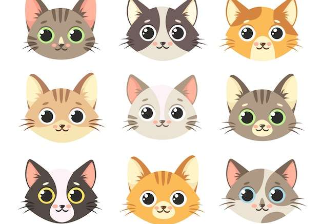 Hình vẽ vector Bộ sưu tập mèo dễ thương. mặt mèo.