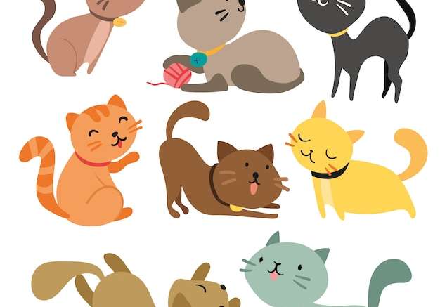 Hình vẽ vector Bộ sưu tập mèo màu
