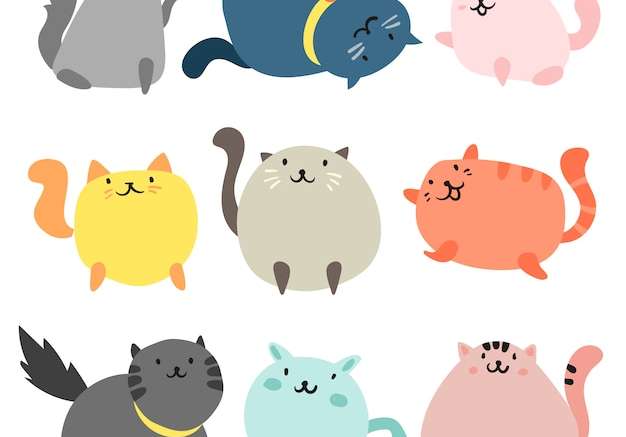 Hình vẽ vector Bộ sưu tập mèo vẽ tay