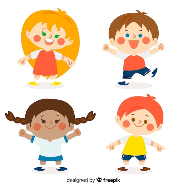 Hình vẽ vector bộ sưu tập nhân vật trẻ em dễ thương trong thiết kế phẳng