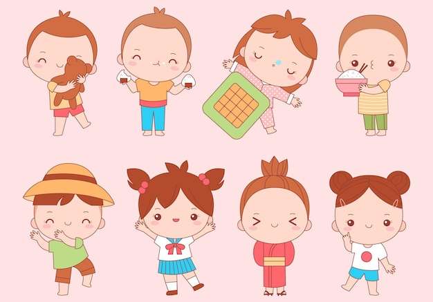 Hình vẽ vector Bộ sưu tập trẻ em Nhật Bản kawaii