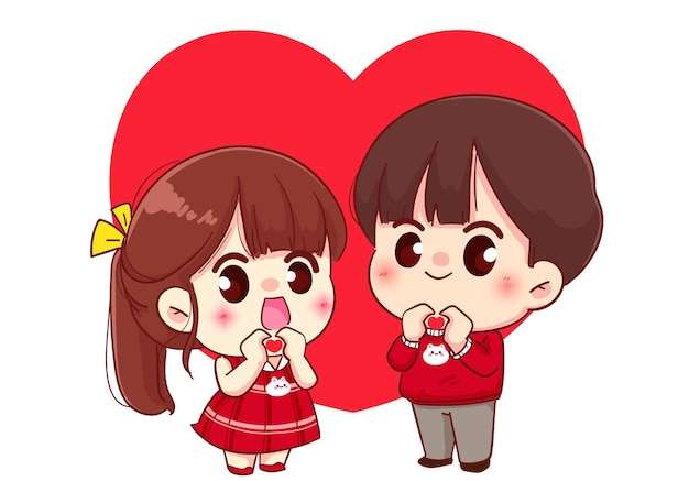 Hình vẽ vector Cặp đôi làm trái tim bằng tay, valentine vui vẻ, minh họa nhân vật hoạt hình