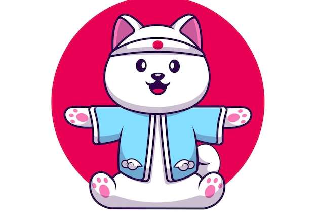 Hình vẽ vector Chú chó Spitz dễ thương mặc trang phục Nhật Bản biểu tượng vector hoạt hình minh họa