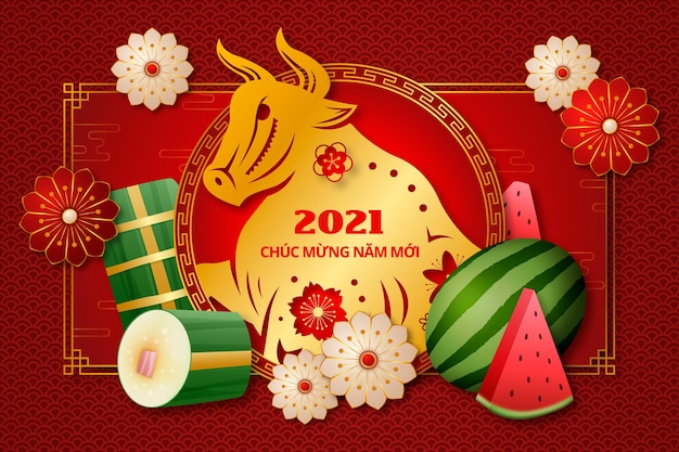 Hình vẽ vector Chúc mừng năm mới 2021 tiếng Việt thực tế