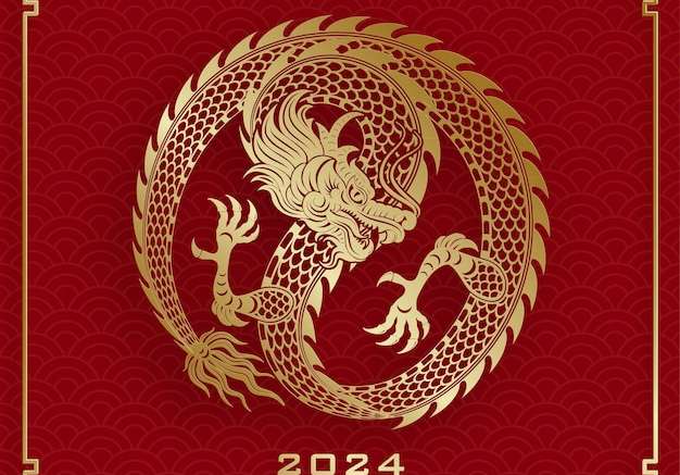 Hình vẽ vector Chúc mừng năm mới 2024 cung hoàng đạo con rồng