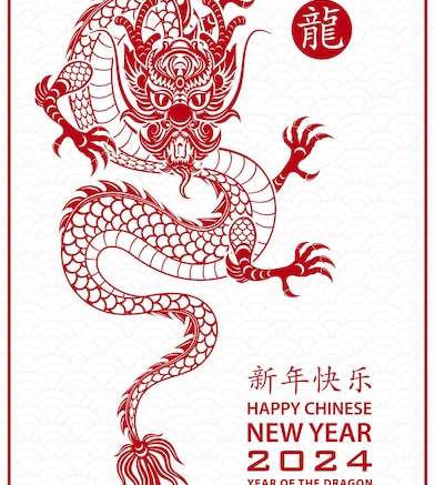 Hình vẽ vector Chúc mừng năm mới 2024 cung hoàng đạo năm con rồng