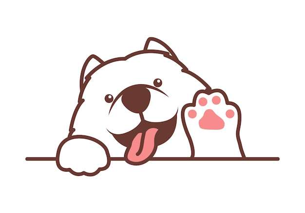 Hình vẽ vector Con chó samoyed dễ thương vẫy tay biểu tượng phim hoạt hình