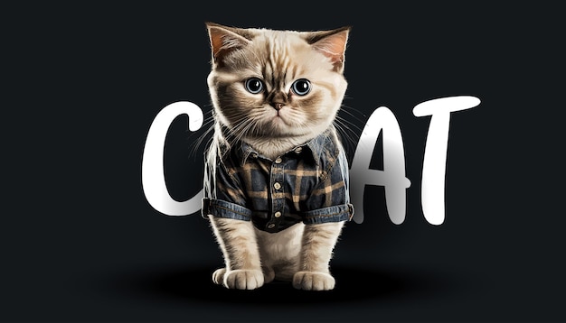 Hình vẽ vector Con mèo dễ thương búp bê mèo xinh đẹp trên nền đen ngộ nghĩnh đáng yêu thú cưng trong nhà minh họa vector một mẫu cho thiết kế quần áo hoặc nhãn dán