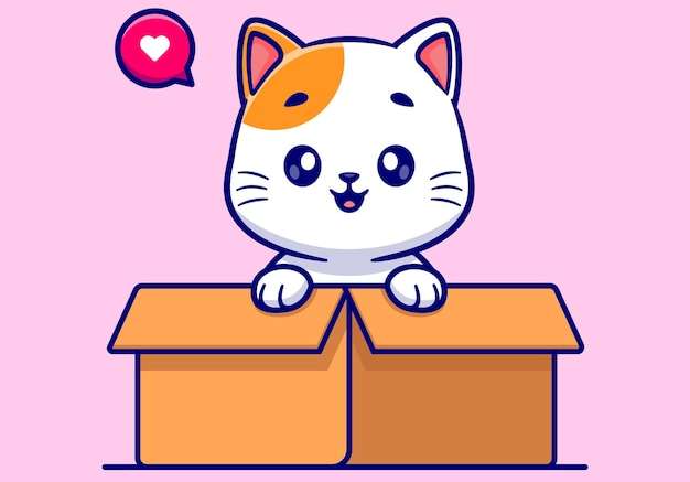 Hình vẽ vector Con mèo dễ thương chơi trong hộp phim hoạt hình biểu tượng vector minh họa khái niệm biểu tượng thiên nhiên động vật bị cô lập phẳng