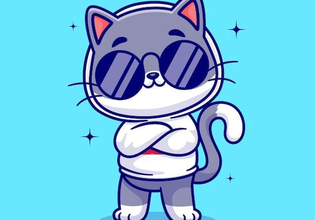 Hình vẽ vector Con mèo mát mẻ dễ thương đeo kính mắt và áo hoodie biểu tượng hoạt hình vector minh họa. khái niệm biểu tượng thời trang động vật bị cô lập vector cao cấp. phong cách hoạt hình phẳng