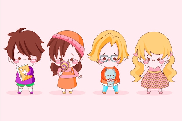 Hình vẽ vector Gói trẻ em Nhật Bản dễ thương