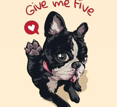 Hình vẽ vector Hãy cho tôi năm khẩu hiệu với chú chó dễ thương với hình minh họa trên chân