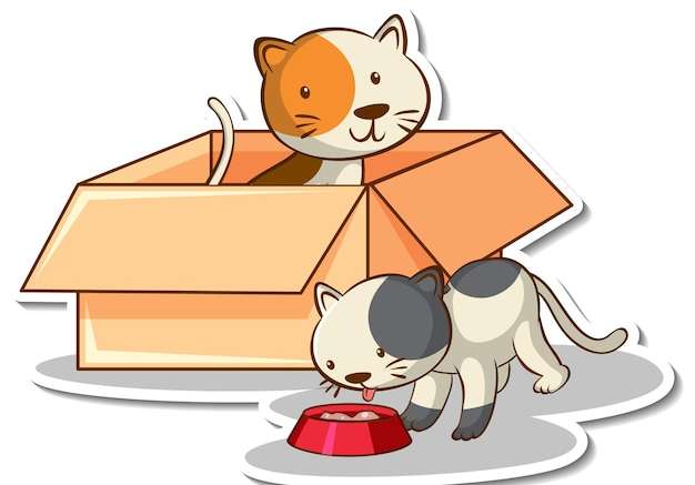 Hình vẽ vector Hình dán chú mèo dễ thương trong hộp