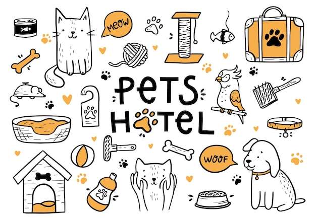 Hình vẽ vector Khách sạn thú cưng theo phong cách vẽ nguệch ngoạc