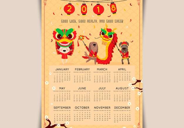 Hình vẽ vector lịch năm mới của trung quốc