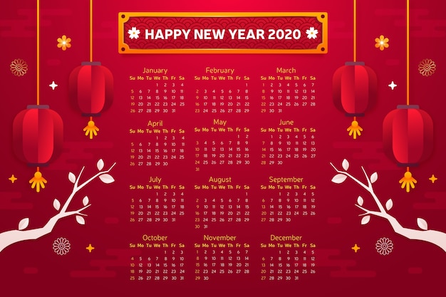 Hình vẽ vector lịch năm mới của trung quốc phong cách phẳng