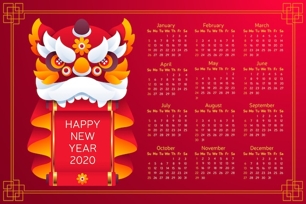 Hình vẽ vector lịch năm mới của trung quốc trong thiết kế phẳng với độ dốc