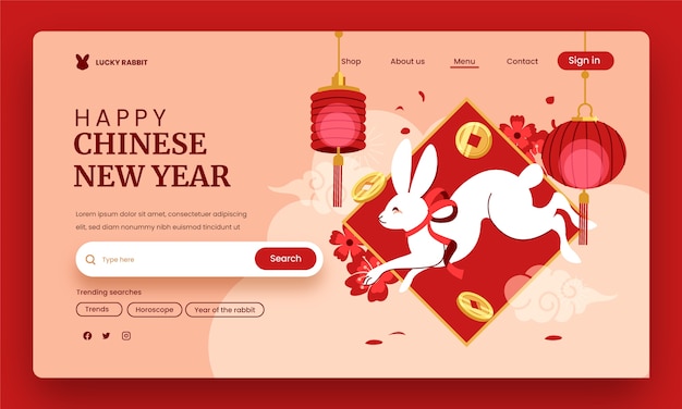 Hình vẽ vector Mẫu trang đích mừng năm mới của Trung Quốc phẳng