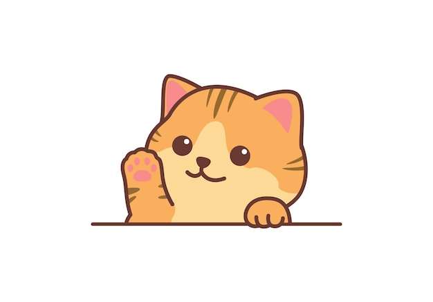 Hình vẽ vector Mèo cam dễ thương vẫy chân phim hoạt hình minh họa vector