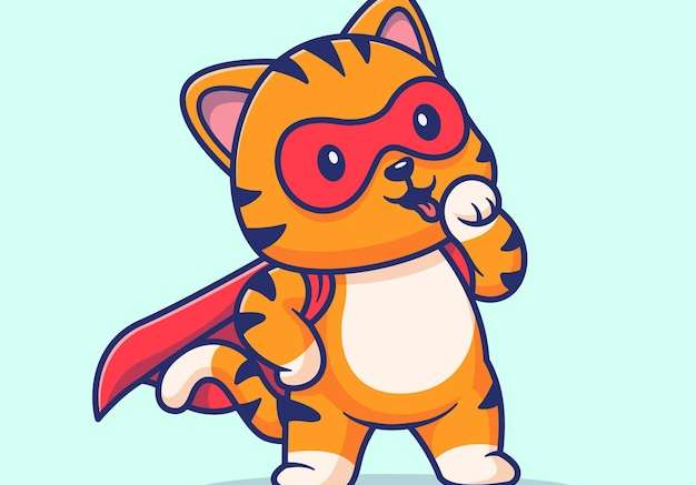 Hình vẽ vector Mèo dễ thương siêu anh hùng phim hoạt hình biểu tượng vector minh họa khái niệm biểu tượng kỳ nghỉ động vật bị cô lập phẳng