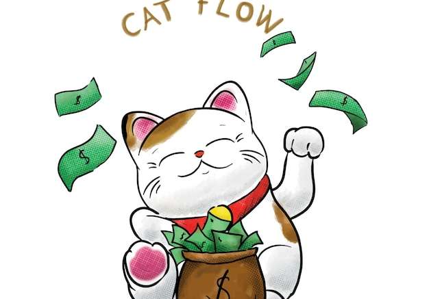 Hình vẽ vector Minh họa mèo may mắn cầm tiền Maneki neko