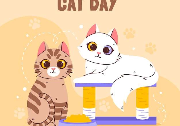 Hình vẽ vector Minh họa ngày quốc tế mèo phẳng