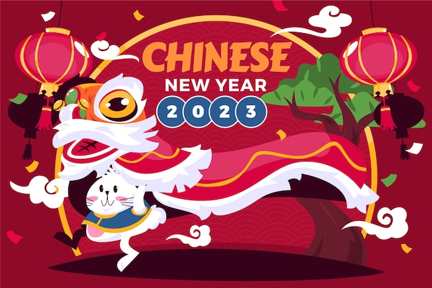 Hình vẽ vector Nền năm mới của Trung Quốc phẳng