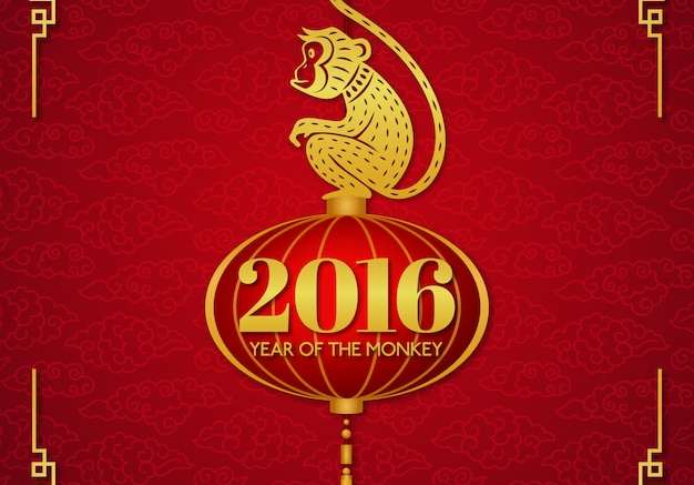 Hình vẽ vector Nền năm mới của Trung Quốc với một con khỉ vàng