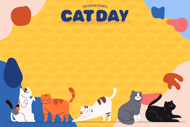 Hình vẽ vector Nền ngày quốc tế mèo phẳng