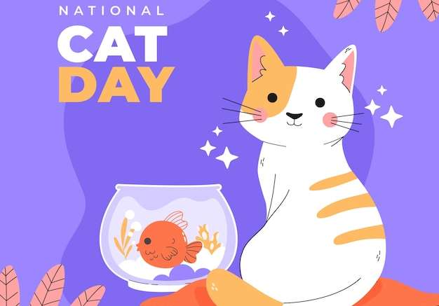 Hình vẽ vector Ngày quốc tế mèo vẽ tay minh họa phẳng