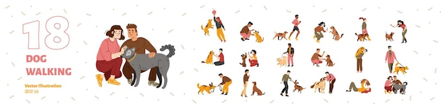 Hình vẽ vector Người huấn luyện chó ôm và chơi với chó con