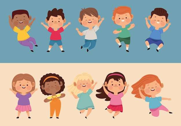 Hình vẽ vector Nhóm nhân vật mười đứa trẻ