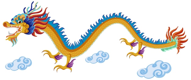 Hình vẽ vector Rồng Trung Quốc bay trên mây bị cô lập trên nền trắng