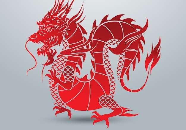 Hình vẽ vector Rồng truyền thống của Trung Quốc với thiết kế hình bóng