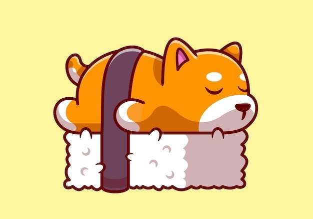 Hình vẽ vector Sushi chó shiba inu dễ thương. phong cách hoạt hình phẳng