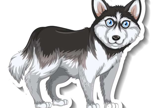 Hình vẽ vector Thiết kế nhãn dán với chú chó husky siberia bị cô lập