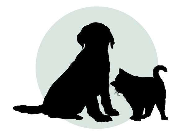 Hình vẽ vector Thiết kế phẳng hình bóng chó và mèo
