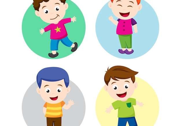 Hình vẽ vector Trẻ em hạnh phúc với quần áo đầy màu sắc