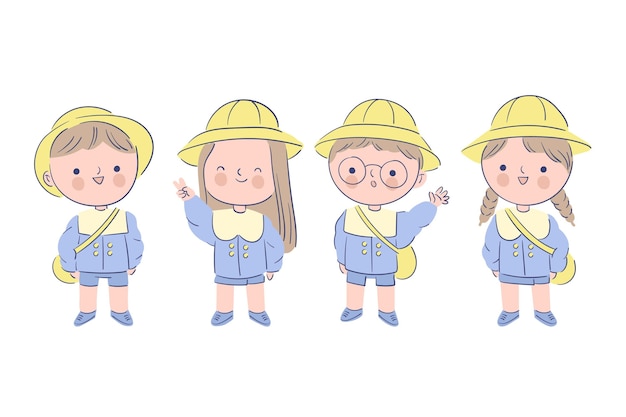 Hình vẽ vector Trẻ em Nhật mặc đồng phục