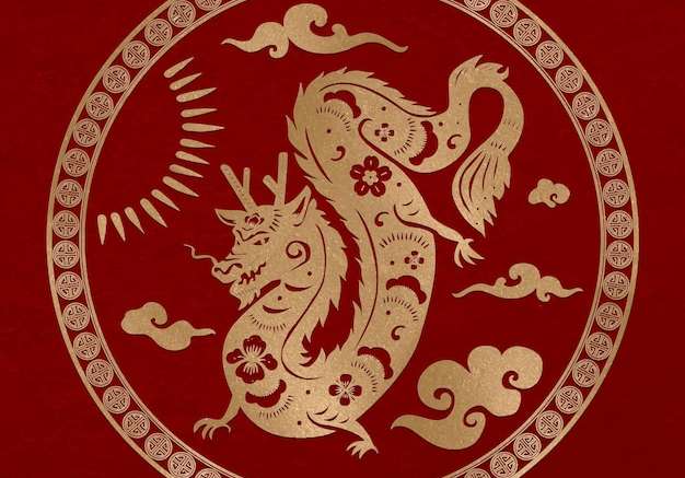 Hình vẽ vector Trung Quốc năm mới rồng huy hiệu vector động vật vàng cung hoàng đạo