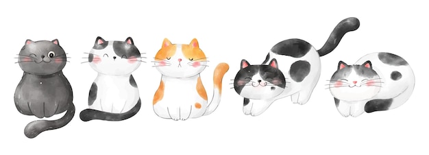 Hình vẽ vector Vẽ biểu ngữ màu nước con mèo dễ thương